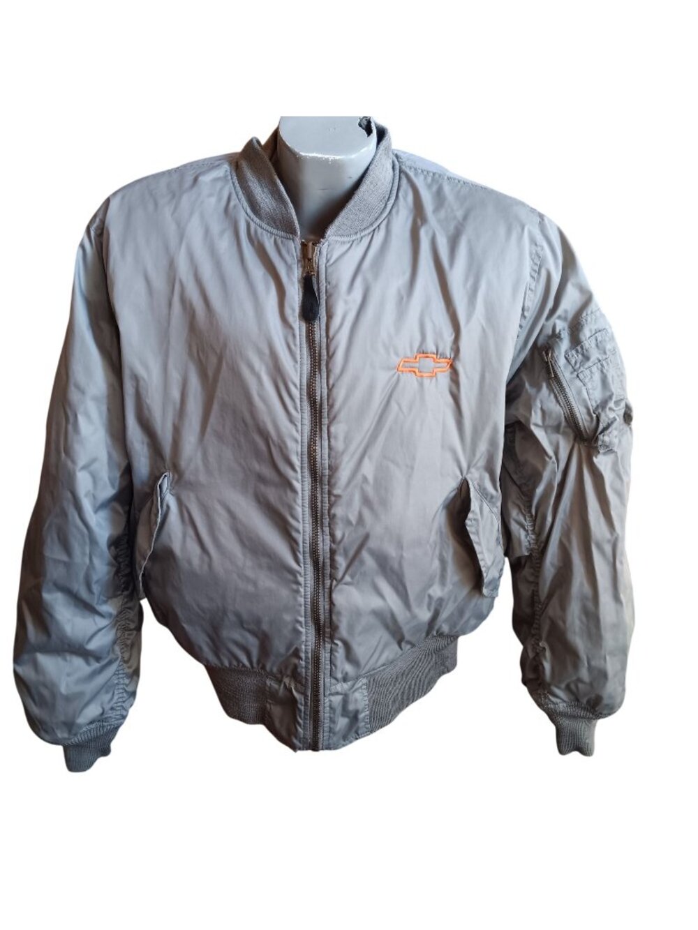 Medium Chevrolet Reversible Bomber Jacket Orange/Grey Nylon MA-1 Flyer
